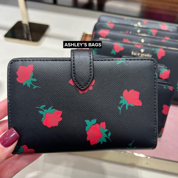 Disney x Kate Spade Beauty And The Beast Ditsy Ross Medium Compact Bifold Wallet - Picture 2 of 3